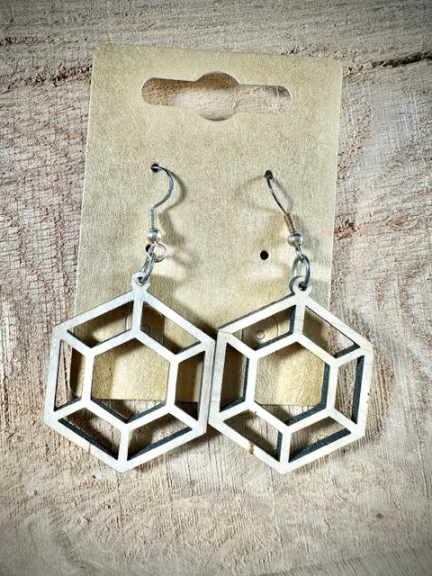 Hexagon Wood Earrings