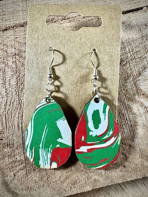 Christmas Marble Patten Teardrop Earrings